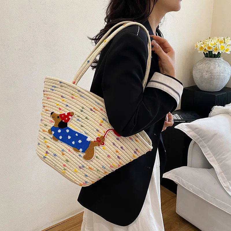 BAODIDAISHU Knit Basket Bag Shoulder Bag Women's Brown/White-8