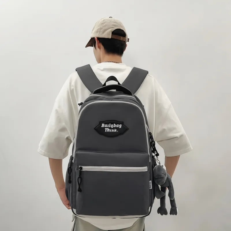 BAODIDAISHU Nylon Backpack Unisex Black/Gray/Coffee & Light Blue/Coffee & Khaki-4