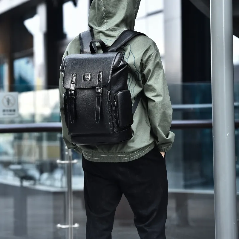 BAODIDAISHU PU Backpack Portable Large Size Men's Gray, Black-7