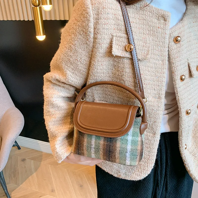 BAODIDAISHU PU & Woolen Shoulder Bag, Crossbody Bag Regular Women's Red/Green/Blue-9