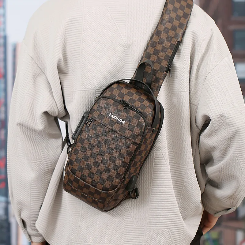 BAODIDAISHU Pu Cell Phone Pouch Shoulder Bag Crossbody Bag Sling Bag Regular Men's Gray Black Plaid Brown Black Plaid-15