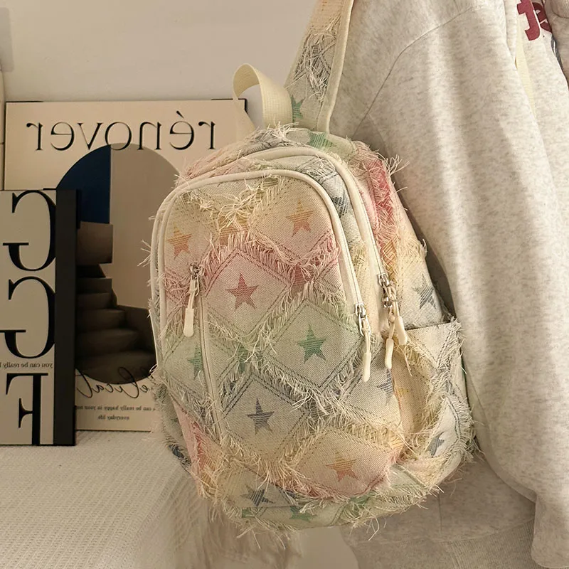 BAODIDAISHU Nylon Fabric Backpack Regular Unisex Large Plaid/Stars/Small Plaid-8
