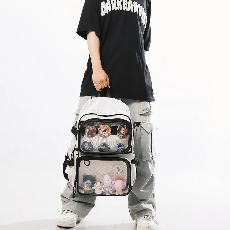 BAODIDAISHU Nylon Backpack Regular Unisex White/Black-1