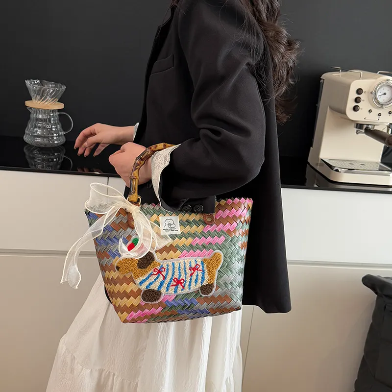 BAODIDAISHU Woven Handheld Basket Bag One Shoulder Handbag Regular Women's Multicolor-10