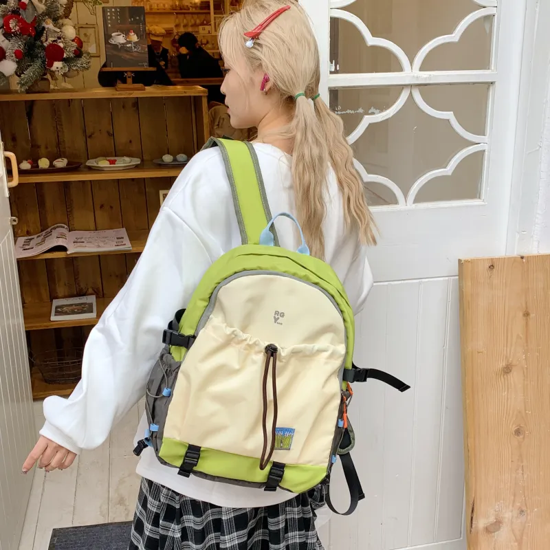 BAODIDAISHU Nylon Fabric Backpacks Unisex Green/Brown-4
