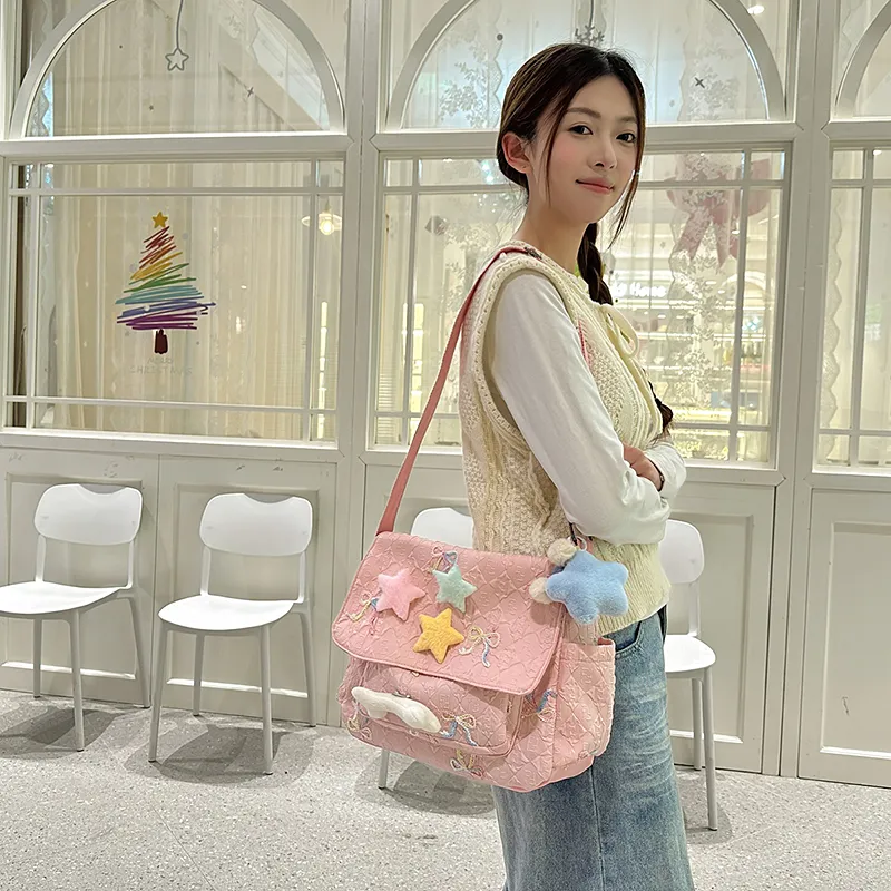 BAODIDAISHU Nylon One Shoulder Backpack, Crossbody Bag Women's White/Pink/Black/Blue-6