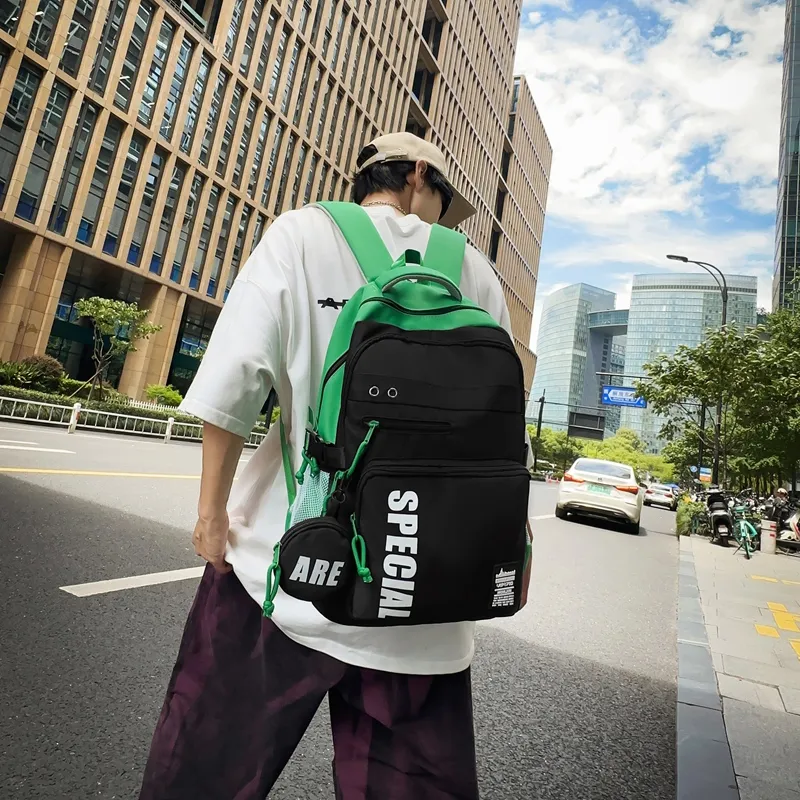 BAODIDAISHU Nylon Backpack Regular Unisex Blue/Pure Black/Black & Green/White & Black/Khaki-4