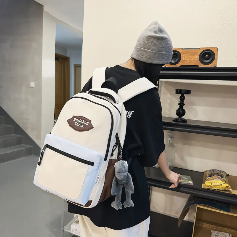 BAODIDAISHU Nylon Backpack Unisex Black/Gray/Coffee & Light Blue/Coffee & Khaki-9