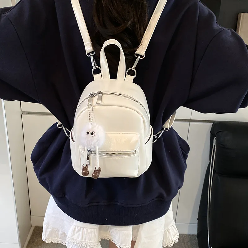 BAODIDAISHU PU Small Backpack Women's White/Light Gray/Black/Blue/Pink-2