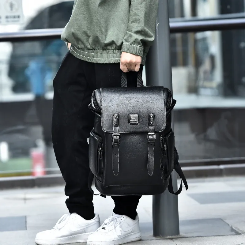 BAODIDAISHU PU Backpack Portable Large Size Men's Gray, Black-8