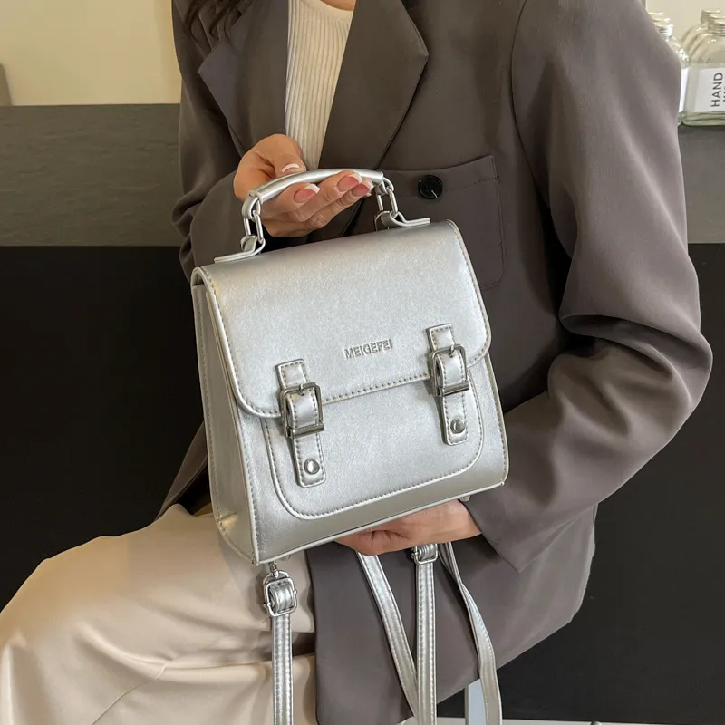 BAODIDAISHU PU Crossbody Bag, Handbag, Backpack Regular Women's Ecru/Silver/Black/Pink-7