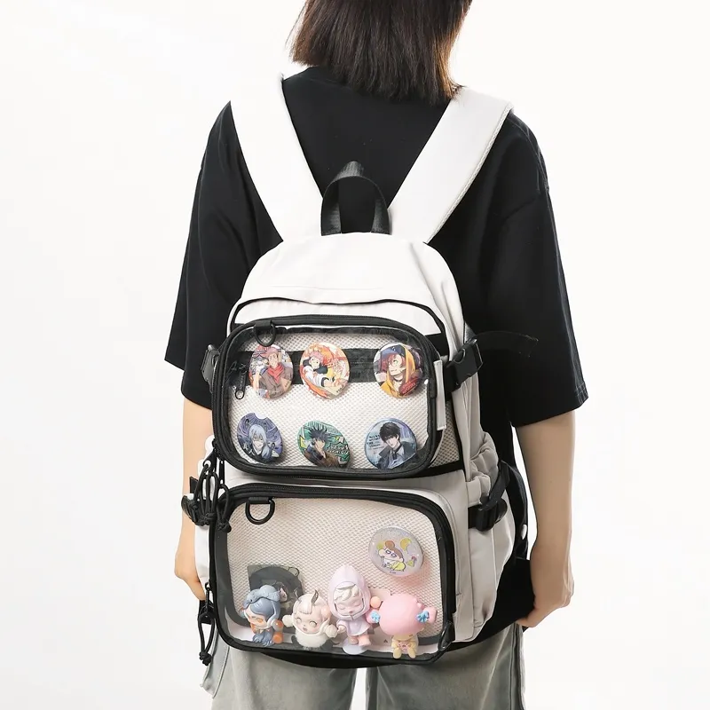 BAODIDAISHU Nylon Backpack Regular Unisex White/Black-2