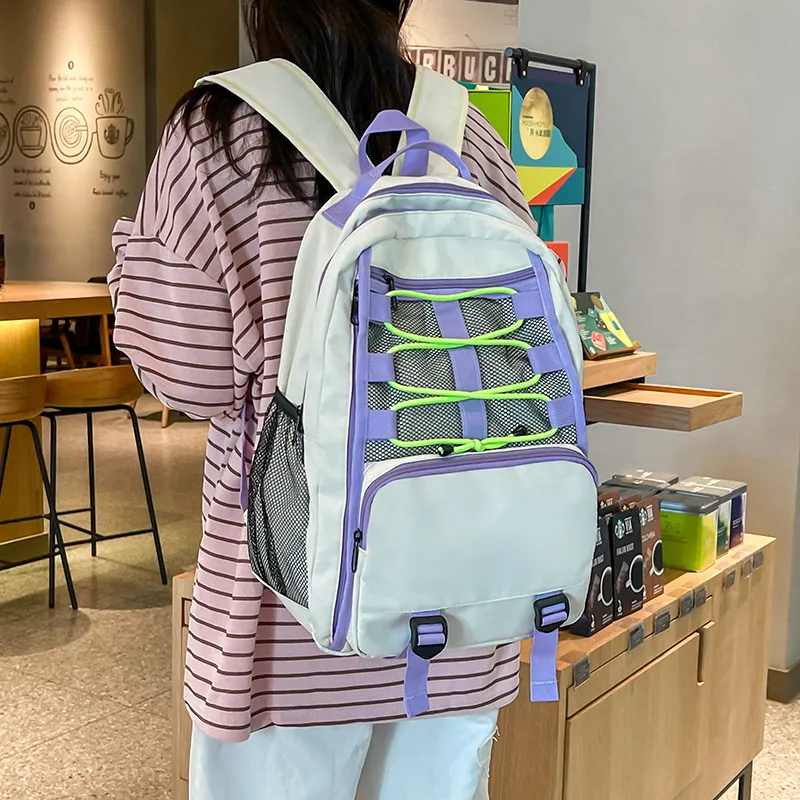 BAODIDAISHU Nylon Backpack Laptop Bag Regular Unisex Ecru/Gray/Black/Blue-2