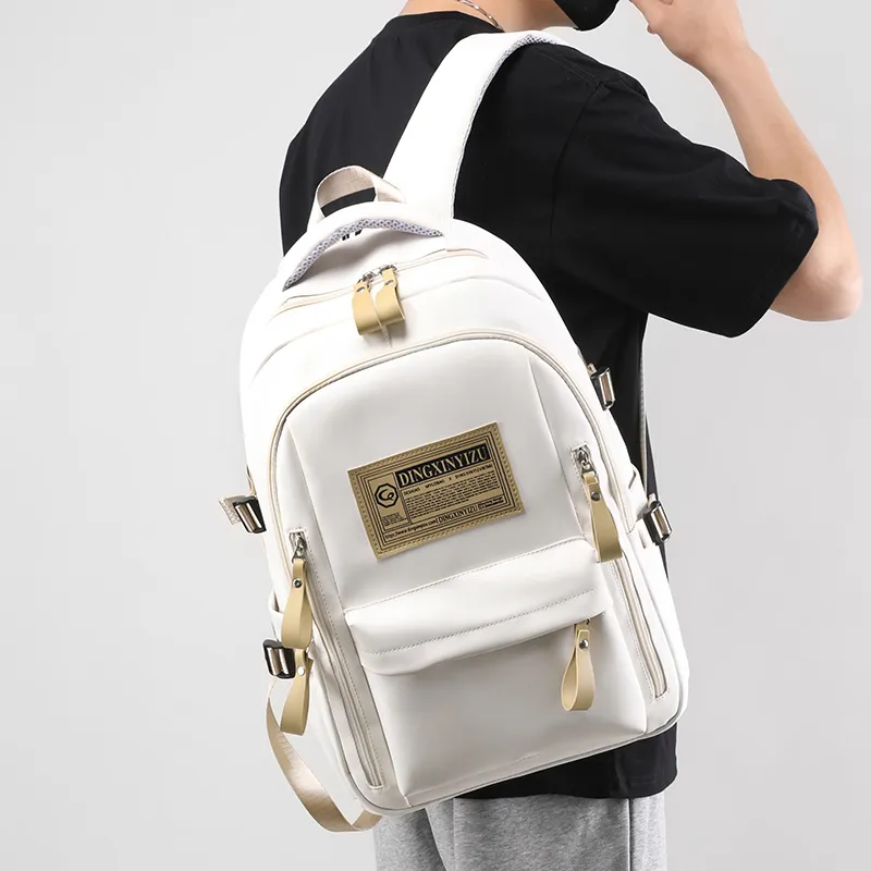BAODIDAISHU PU Backpack Laptop Bag Backpack Regular Men's Gray/White/Black-6