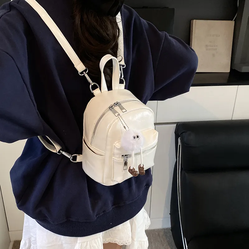 BAODIDAISHU PU Small Backpack Women's White/Light Gray/Black/Blue/Pink-3