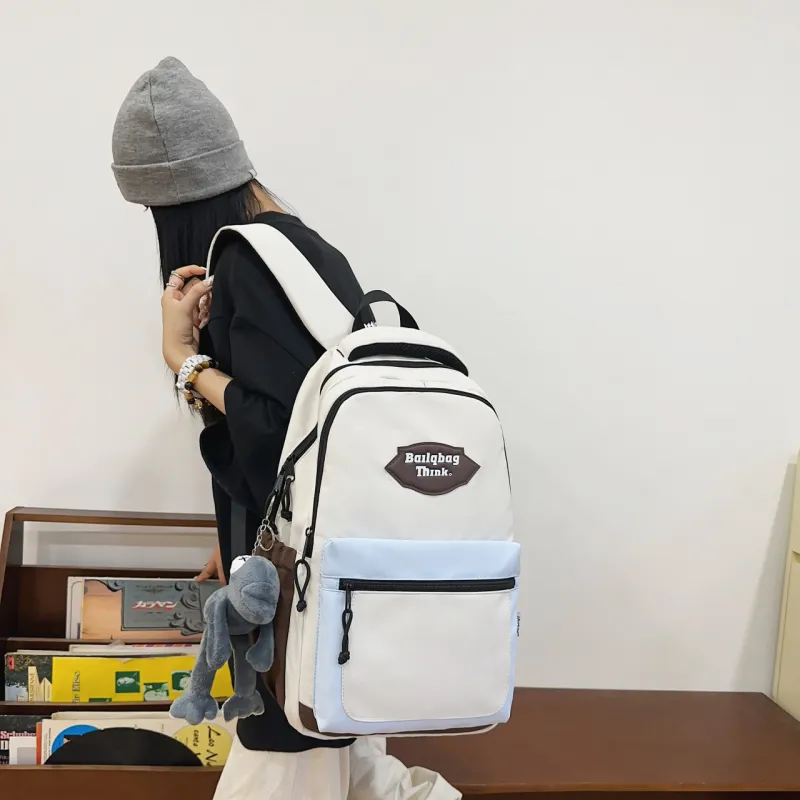 BAODIDAISHU Nylon Backpack Unisex Black/Gray/Coffee & Light Blue/Coffee & Khaki-12