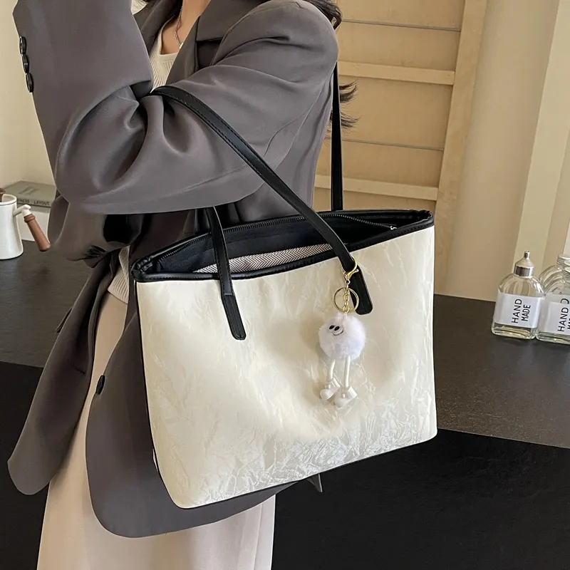BAODIDAISHU PU Shoulder Bag Handbag Tote Medium Size Women's White Silver Black Pink-3