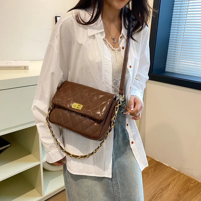 BAODIDAISHU PU Underarm Portable Crossbody Bag, Shoulder Bag Medium Size Women's Ecru/Black/Dark Brown-19