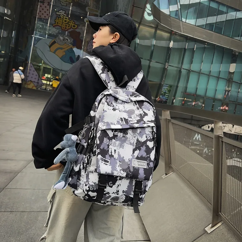BAODIDAISHU Nylon Comfortable Bib & Brace Backpack Unisex Black/White/Blue-7