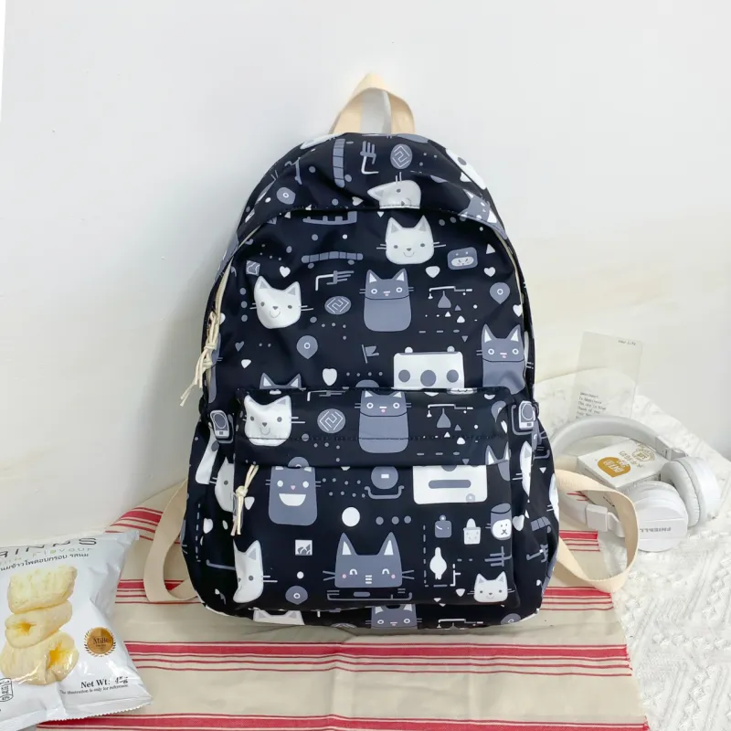 BAODIDAISHU Nylon Fabric Middle School And High School Students Backpack Regular Women's Ecru Black Purple Green Blue-4