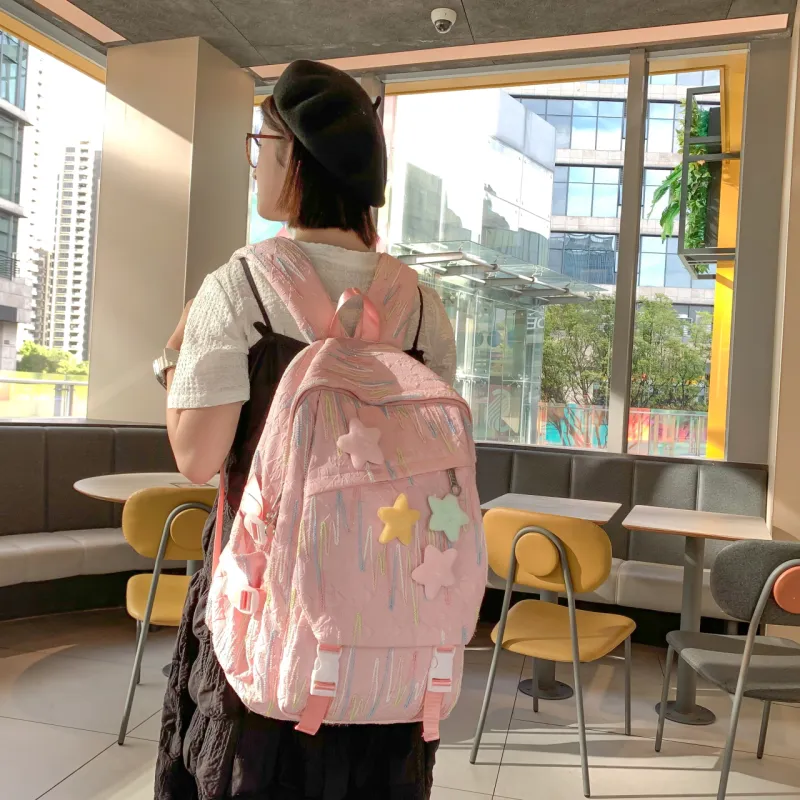 BAODIDAISHU Nylon Backpack Regular Women's White/Black/Purple/Pink-9