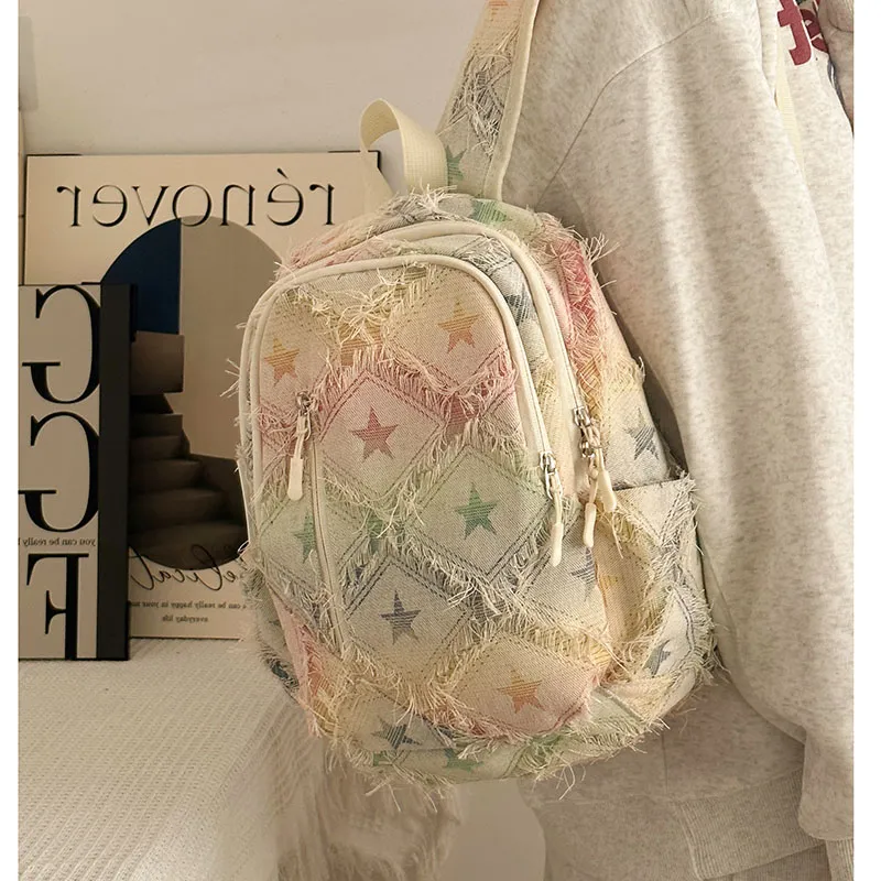 BAODIDAISHU Nylon Fabric Backpack Regular Unisex Large Plaid/Stars/Small Plaid-7