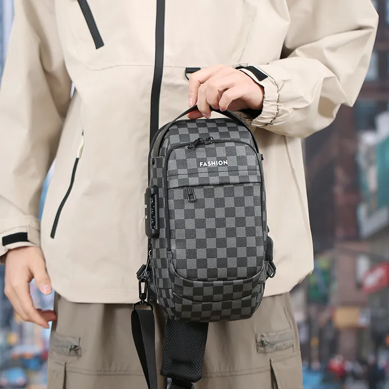 BAODIDAISHU Pu Cell Phone Pouch Shoulder Bag Crossbody Bag Sling Bag Regular Men's Gray Black Plaid Brown Black Plaid-6