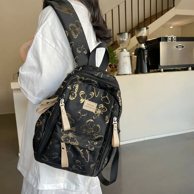 BAODIDAISHU Composite Cloth Backpack Small Backpack Medium Size Women's Light Blue/Black/Pink/Silver-9