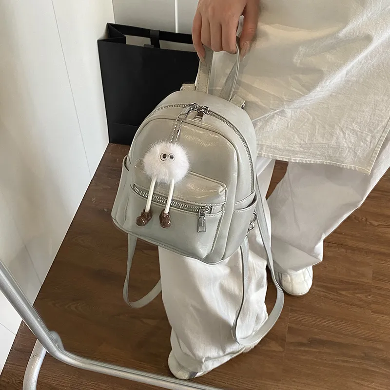 BAODIDAISHU PU Small Backpack Women's White/Light Gray/Black/Blue/Pink-9
