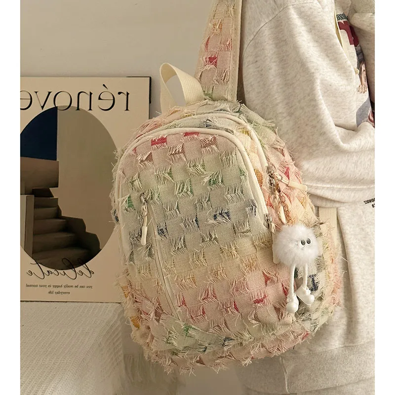 BAODIDAISHU Nylon Fabric Backpack Regular Unisex Large Plaid/Stars/Small Plaid-4