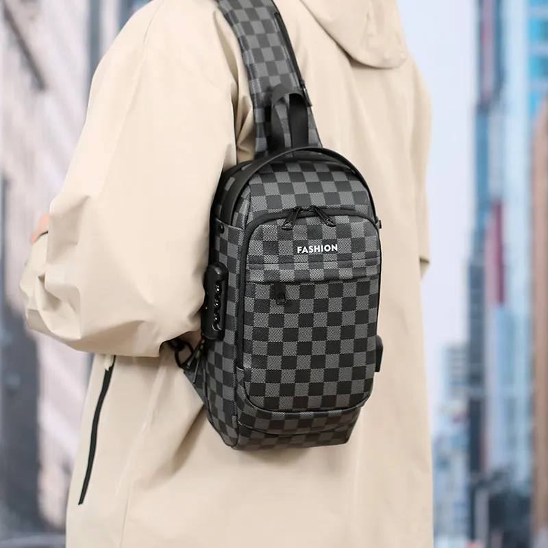 BAODIDAISHU Pu Cell Phone Pouch Shoulder Bag Crossbody Bag Sling Bag Regular Men's Gray Black Plaid Brown Black Plaid-7