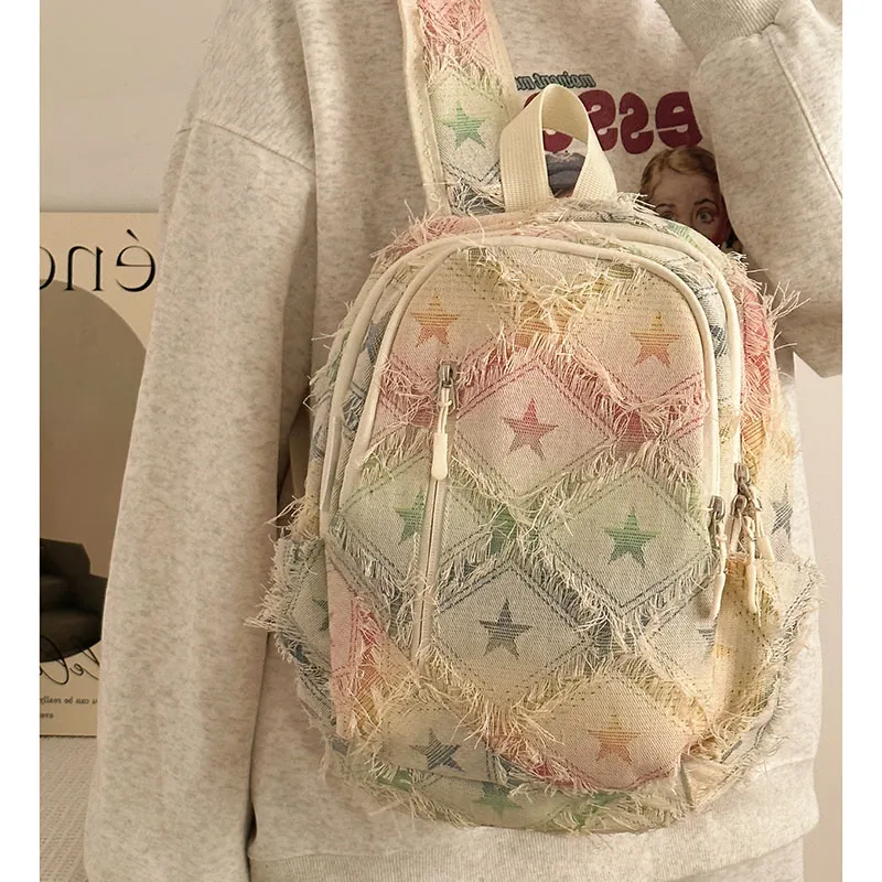 BAODIDAISHU Nylon Fabric Backpack Regular Unisex Large Plaid/Stars/Small Plaid-10