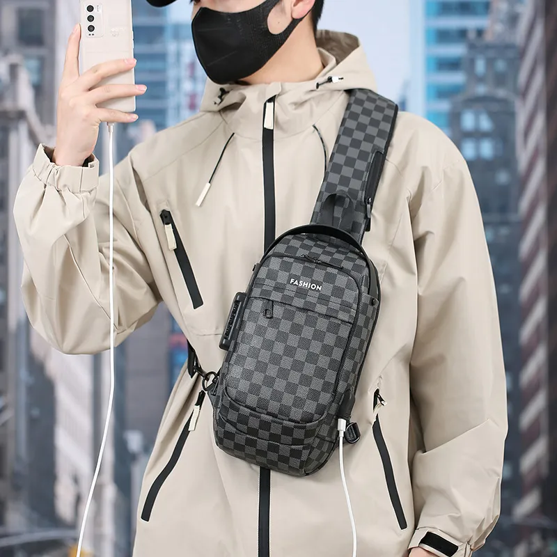 BAODIDAISHU Pu Cell Phone Pouch Shoulder Bag Crossbody Bag Sling Bag Regular Men's Gray Black Plaid Brown Black Plaid-9