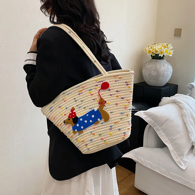 BAODIDAISHU Knit Basket Bag Shoulder Bag Women's Brown/White-9