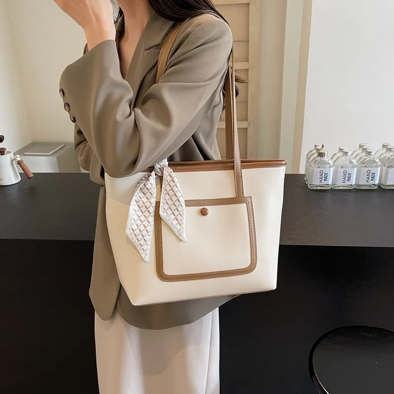 BAODIDAISHU PU Tote Bag Shoulder Bag Women's Ecru/Black/Khaki/Brown-4