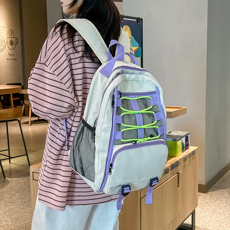 BAODIDAISHU Nylon Backpack Laptop Bag Regular Unisex Ecru/Gray/Black/Blue-3