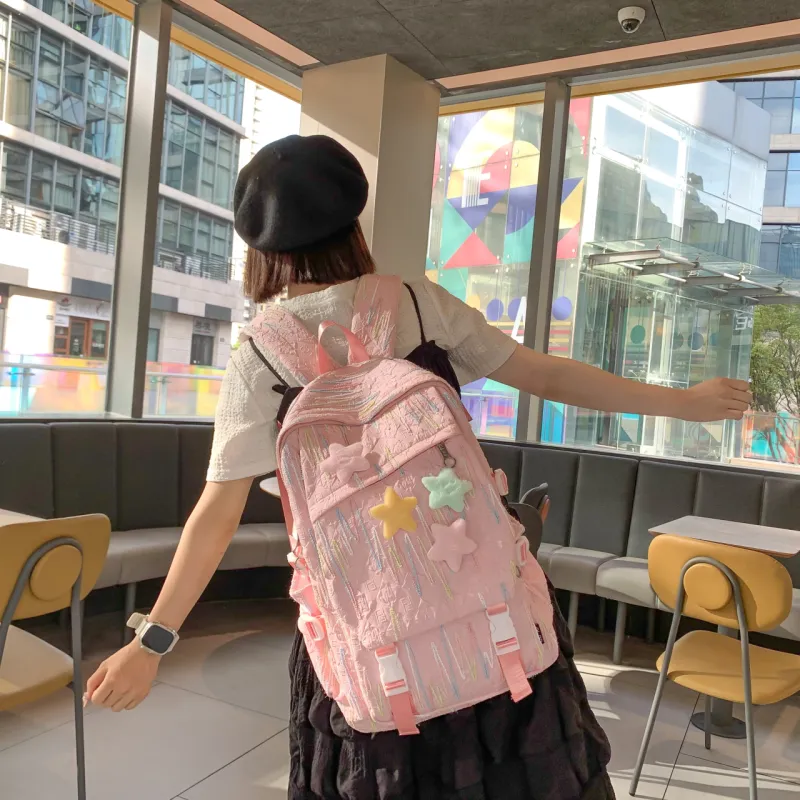 BAODIDAISHU Nylon Backpack Regular Women's White/Black/Purple/Pink-10