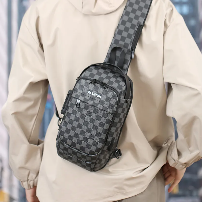 BAODIDAISHU Pu Cell Phone Pouch Shoulder Bag Crossbody Bag Sling Bag Regular Men's Gray Black Plaid Brown Black Plaid-8