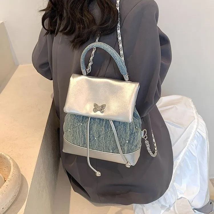 BAODIDAISHU PU Small Backpack Handbag Backpack Regular Women's Silver Green Pink-2