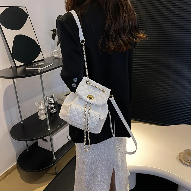 BAODIDAISHU PU Travel One Shoulder Backpack Regular Women's Ecru/Silver/Black/Pink-5