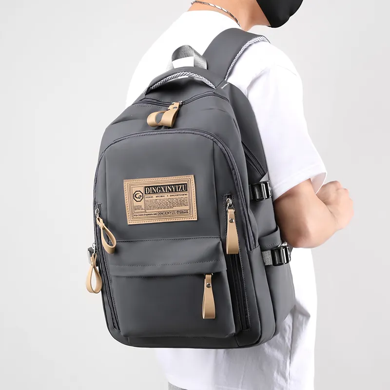 BAODIDAISHU PU Backpack Laptop Bag Backpack Regular Men's Gray/White/Black-3