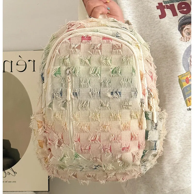BAODIDAISHU Nylon Fabric Backpack Regular Unisex Large Plaid/Stars/Small Plaid-3