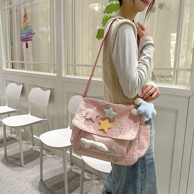 BAODIDAISHU Nylon One Shoulder Backpack, Crossbody Bag Women's White/Pink/Black/Blue-7