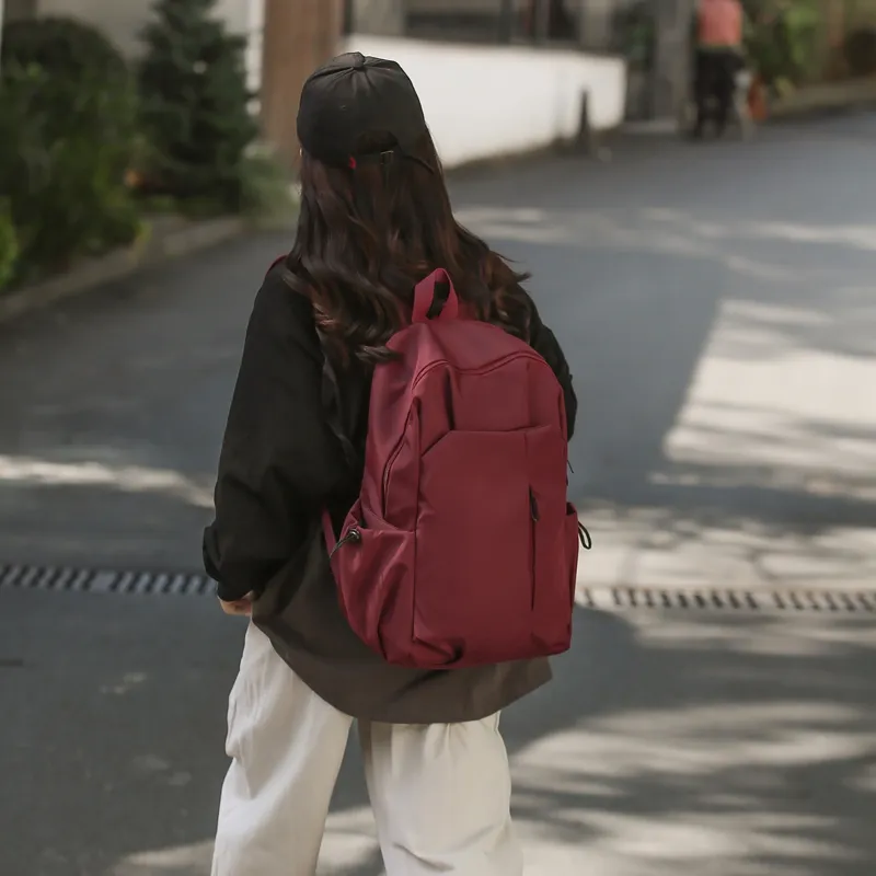 BAODIDAISHU Nylon Fabric Backpack Laptop Bag Backpack Unisex White/Gray/Black/Red-8