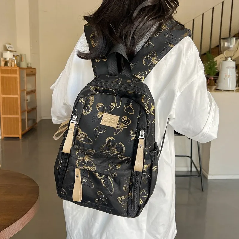 BAODIDAISHU Composite Cloth Backpack Small Backpack Medium Size Women's Light Blue/Black/Pink/Silver-8