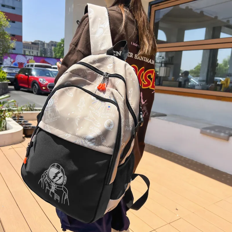 BAODIDAISHU Nylon Laptop Backpack Regular Unisex White Black Khaki-7