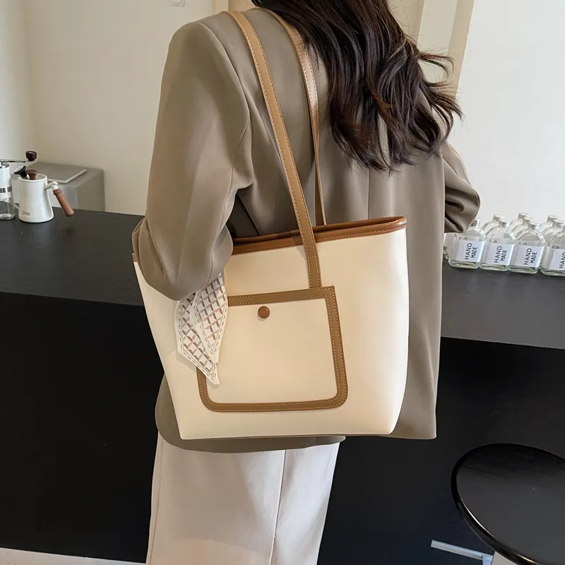 BAODIDAISHU PU Tote Bag Shoulder Bag Women's Ecru/Black/Khaki/Brown-5