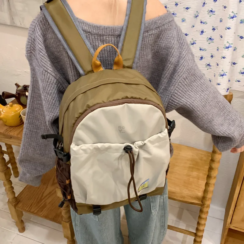 BAODIDAISHU Nylon Fabric Backpacks Unisex Green/Brown-13