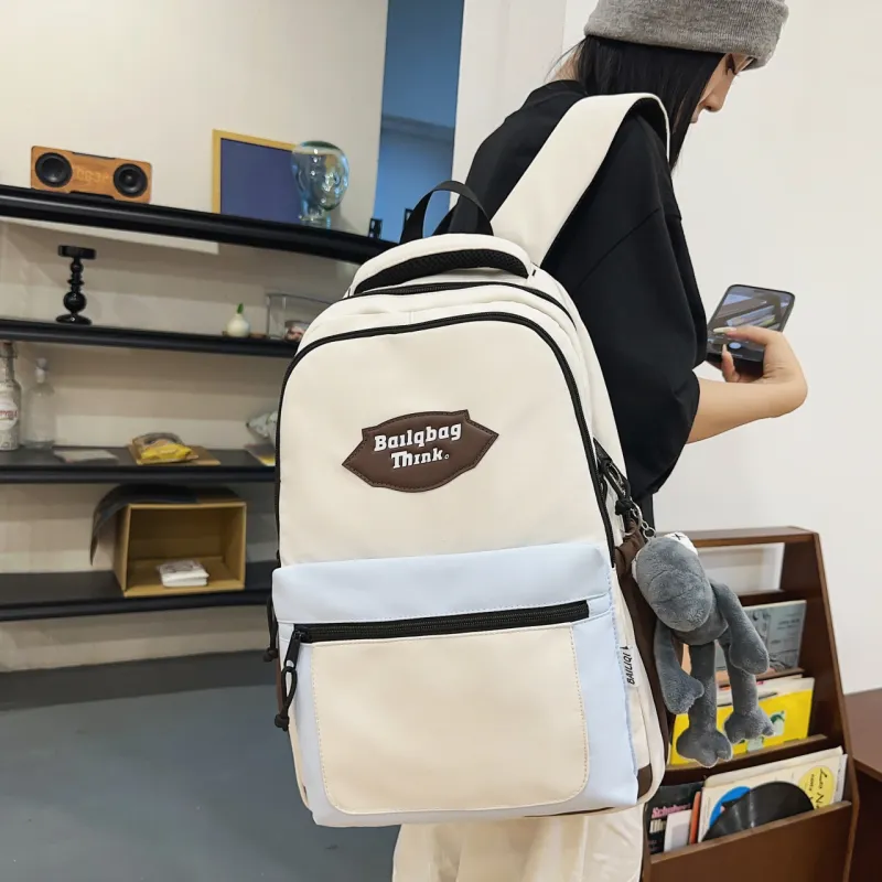 BAODIDAISHU Nylon Backpack Unisex Black/Gray/Coffee & Light Blue/Coffee & Khaki-10