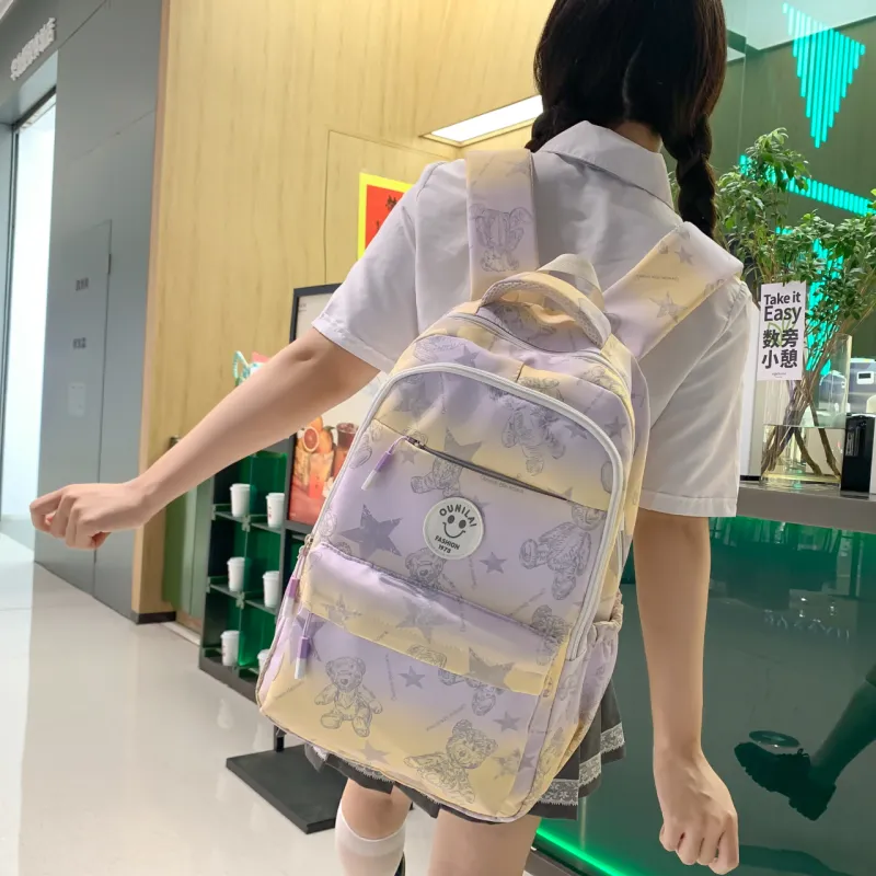 BAODIDAISHU Nylon Fabric Backpack And Laptop Bag Unisex Gray/Purple/Blue/Pink-6